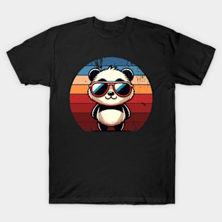 Retro Panda in Sunglasses BBQ Pool Party Funny Panda T-Shirt